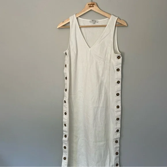 Madewell Linen & Cotton Side Button Midi Dress In Lighthouse White SIZE XS - Picture 9 of 14